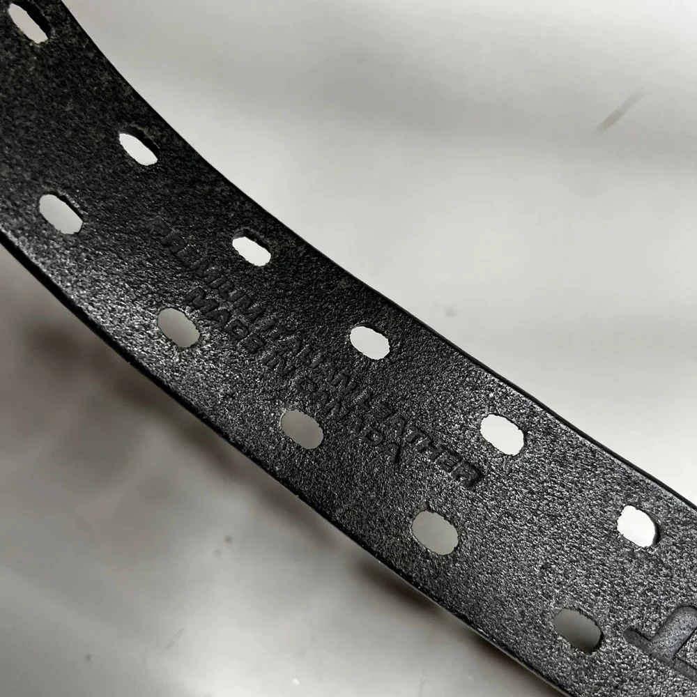 Reclaim Black Italian Leather Double Prong Belt Made in Canada Perforated 36in